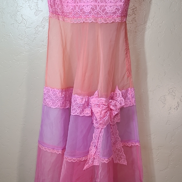 Sheer Fairycore Lace Patchwork Maxi Dress Pink Blue | Side Zip | Small - Picture 3 of 16